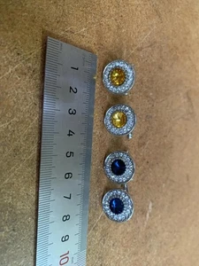 Luxury Zircon Round Cufflinks For Men – Blue & Yellow Rhinestone Design - Picture 1 of 5