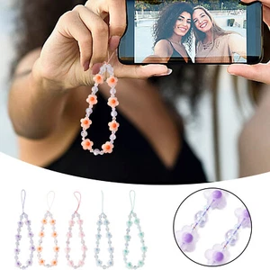 Jolie sangle de poignet de téléphone en perles de fleurs breloque de téléphone chaîne sangle d'appareil photo - Photo 1 sur 29