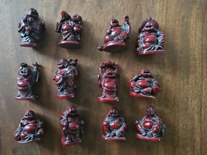 Vintage Red Resin Buddha Oriental Collection Set of 12 Figures 1.5"-2" - Picture 1 of 6