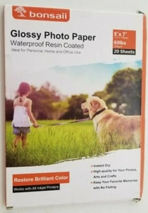 Printer Glossy Photo Paper w/Waterproof Resin Coating Bonsaii 20 Sheets 5"x7" in - Picture 1 of 5