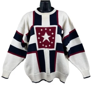 VTG Cotton Traders Sweather Men’s M Red Blue Cream Knit Crew Neck Cotton READ - Picture 1 of 9