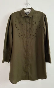 Camicia Outerknown Vestito Donna Kaki Broderie Anglaise Manica Lunga Taglia S - Foto 1 di 6