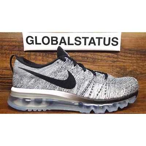 WOMENS NIKE FLYKNIT AIR MAX BLACK WHITE COOL GREY OREO SZ 8.5 ( 620659-102 ) - Picture 1 of 7