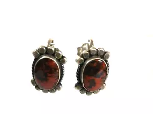 Sterling Silber Ohrringe roter Brekzi Jaspis Schraubverschluss Antik Vintage - Bild 1 von 5