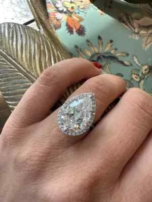 5.20 Ct Pear-Cut VS1 Lab Grown Diamond Halo Promise Wedding Ring 14k White Gold - Image 1 of 4