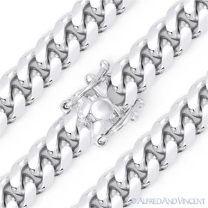 12 mm Miami Cuban Curb Link Italia Plata Esterlina .925 con Brazalete de Cadena de Rodio - Imagen 1 de 2