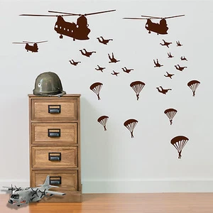 Military Parachute Soldiers Planes Helicopters Army Men Wall Stickers Decal A5 - Picture 1 of 12