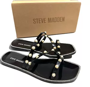 Steve Madden Nonii Womens Sz 10 Jelly Pearl Bling Rhinestone Slide Sandals Black - Picture 1 of 10