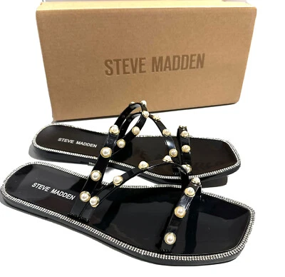 Sandalias Steve Madden Nonii para mujer talla 10 perlas de gelatina brillantes estrás negras Foto 1 de 4