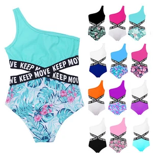 Girls Swimsuit Rash Guard Bodysuit Swim One-Piece Swimming Jumpsuit Printing - Picture 1 of 99