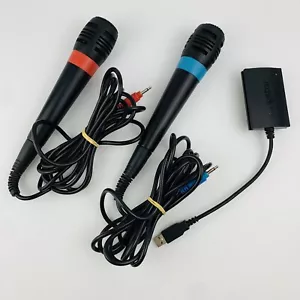 PlayStation Singstar Microphones Set of 2 with Adaptor - PS2 / PS3 Tested - Picture 1 of 7