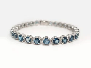 Genuine London Blue Topaz Bracelet in 925 Silver bracelet, Round Tennis bracelet - Picture 1 of 5