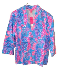 Tunica Lilly Pulitzer Luna Bay nuova con etichette grande/collo a V e manica lunga taglia large - Foto 1 di 4