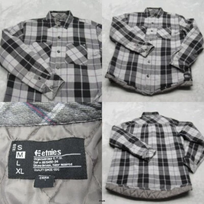 Chaqueta Camisa Etnies Para Hombre Gris Mediana A Cuadros Edredón Forrado Franela Monopatín Foto 1 de 4