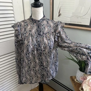 BANANA REPUBLIC FACTORY Womens Blouse Medium Blue Paisley Flutter Chiffon - Picture 1 of 9
