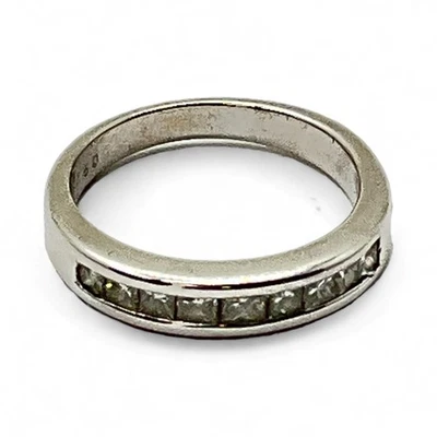 Aliança de casamento ouro branco 14k corte princesa diamante 1/2 ctw tamanho 5 (KS1015083) - Imagem 1 de 4