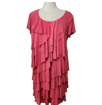 Vestido rosa London Times para mujer talla 14W suéter con volantes en capas tejido elástico SS Foto 1 de 4