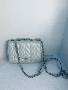 Original KATE SPADE Evelyn Briar Silver Metallic Quilted Schultertasche Crossbody - Bild 1 von 6