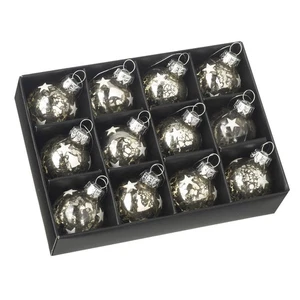 12 Gold Rustic Glass Mini Christmas Tree Baubles with Silver Hanging Twine - Picture 1 of 1