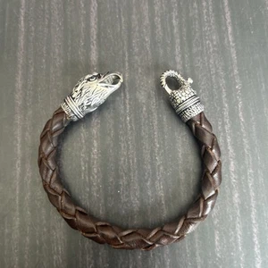 Effy Sterling Silver 925 Bald Eagle Brown Leather Bracelet Braided Men’s Jewelry - Picture 1 of 6