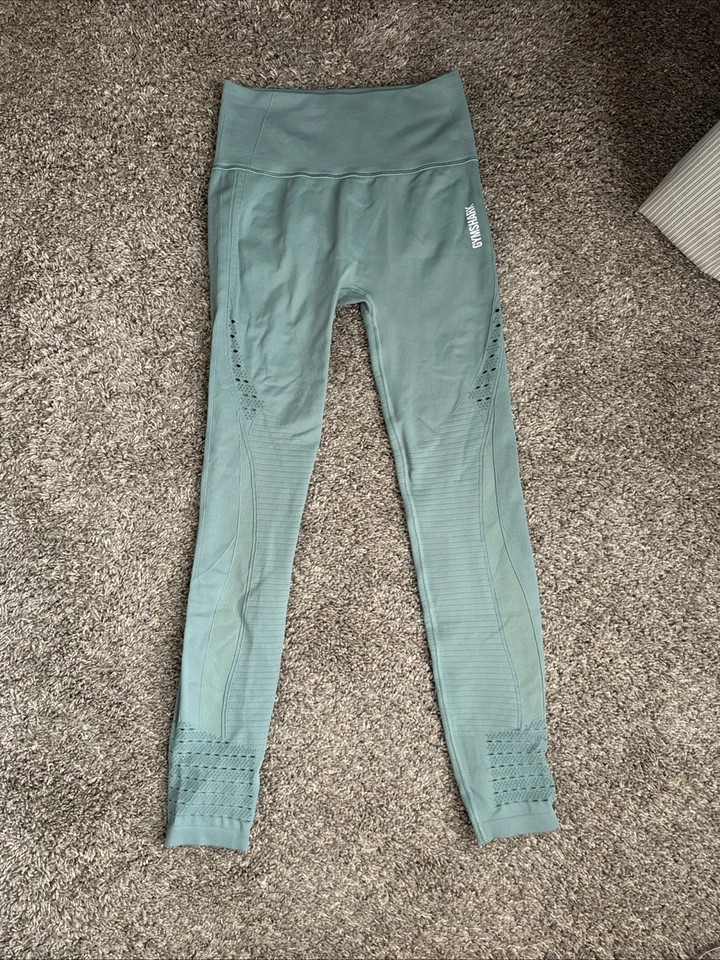 全新无标签 GymShark 女式能量无缝打底裤绿色/蓝色 M 码 — 第 1/4 张图片