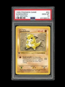 Pokemon PSA 10 GEM MINT Sandshrew 1st Edition Base Set Shadowless 1999 Card #62 - Picture 1 of 2