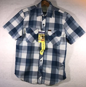 Orvis Tech Shirt Short Sleeve Button Up Geometric Plaid Blue White Mens Sz S New - Picture 1 of 10
