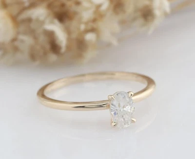 Обручальное кольцо 0,50 карата овальной огранки классический одиночный камень муассанит подарок на годовщину - Изображение 1 из 4