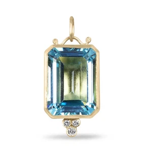 28.79tcw Large Natural Sky Blue Topaz & Diamond Bezel Pendant 24K Yellow Gold - Picture 1 of 10