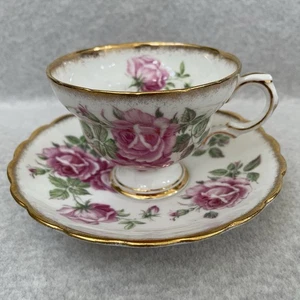 Juego de tazas y platillos Clarence porcelana de hueso floral hecho en Inglaterra borde festoneado - Imagen 1 de 8
