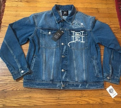 Мужская джинсовая синяя куртка Ed Hardy Forever Lover Trucker LG новая с ценниками - Изображение 1 из 4