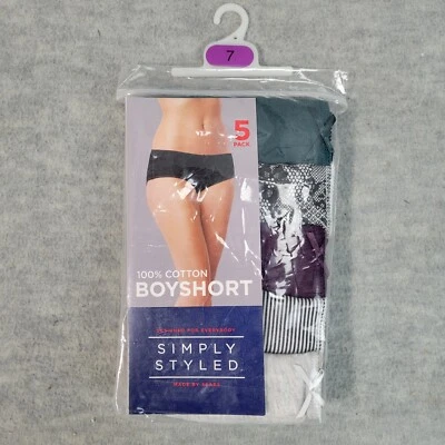 Simply Styled 100% 棉 Boyshort 多色 5 包女式 7 码全新带标签 — 第 1/4 张图片