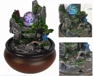Resin Rockery Water Fountain Desktop Chinese Fengshui LED Crystal Ball Waterfall - Picture 1 of 1