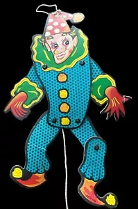 Vintage DANCING DOLL CLOWN HAND PUPPET 1940s Rack Pack Toy (9 in.) Made in Japan - Picture 1 of 13