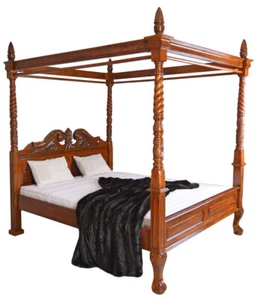 beautiful double bed with carvings bedroom bed canopy bed massive mahogany wood - Picture 1 of 1
