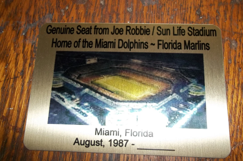 Asiento de estadio de lujo Joe Robbie Sun Life placa Miami Dolphins Marlins Foto 1 de 1