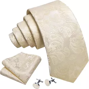 Men'S Ties 63" Extra Long Paisley Necktie Silk Pocket Square Cufflinks Wedding F - Picture 1 of 12