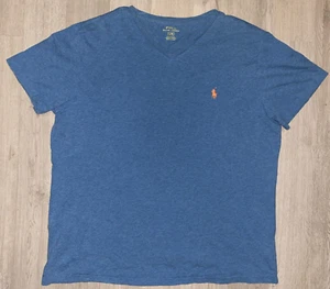 Polo Ralph Lauren maglietta scollo a V grande blu casual arancione pony ricamata - Foto 1 di 10