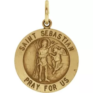 Medalla redonda de 18 mm de San Sebastián en oro amarillo de 14 K - Imagen 1 de 1