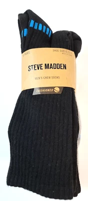 Calcetines Crew Para Hombre 6 Pares Negro Gris Blanco Zapato Talla 6-12.5 por Steve Madden **NUEVO* Foto 1 de 4
