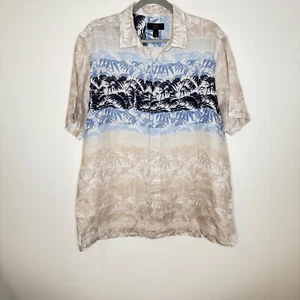 Club Room Men L 100% Linen Button-Up Shirt Blue and Khaki Luxury Resort Casual - Picture 1 of 6