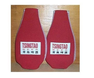 ENFRIADOR DE 2 BOTELLAS DE CERVEZA TSINGTAO COOZIE COOLIE KOOZIE RARO NUEVO - Imagen 1 de 1