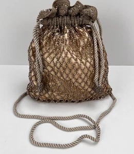 VTG SHARMARK Knot Knots Gold Beaded Mesh Crossbody Bag Evening Out Party Purse - Picture 1 of 24