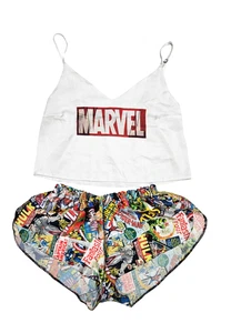 Womens X7228 Marvel Comics Print Cami & Shorts Lounge Sleep Set, Ivory Multi, S - Picture 1 of 4