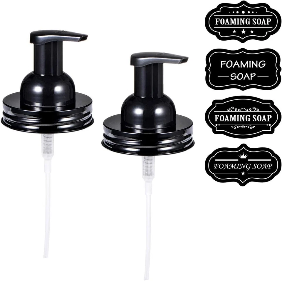 Amolliar Mason Jar Foaming Soap Dispenser Pump - Rustproof 2 Pack Black