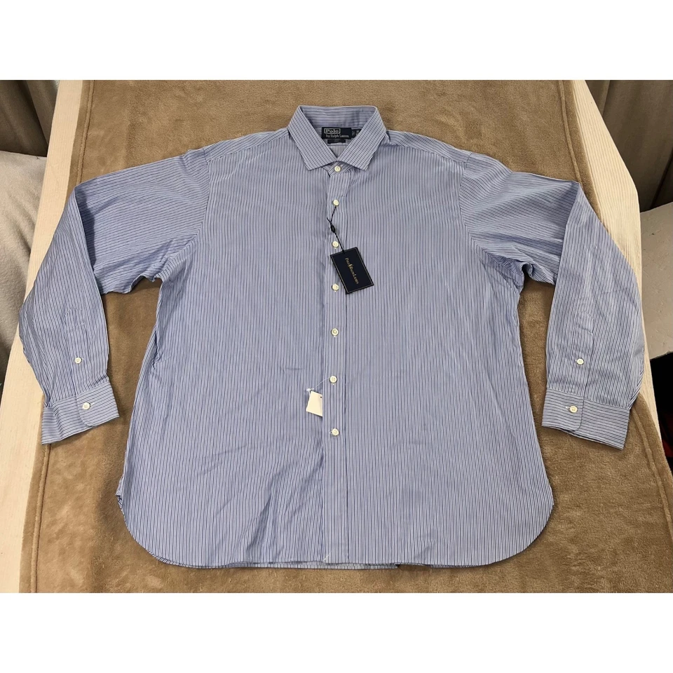 Camisa de Vestir Vintage Polo Ralph Lauren Estate Hombres 18 Azul Rayas Manga Larga NUEVA Foto 1 de 4