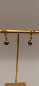 Dangle Drop Stud Gold Tone Earrings W/ Rhinestones &Topaz Blue Crystal... - Picture 1 of 14