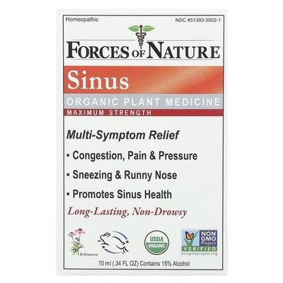 Sinus, medicina vegetal orgánica, fuerza máxima, 0,34 fl oz (10 ml) Foto 1 de 3