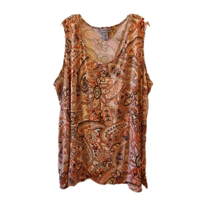 Catherines 4X Plus Size Peach Orange Floral Sleeveless Layering Tank Top Comfort - Picture 1 of 9