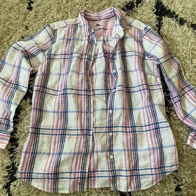Blusa Tommy Bahama 100 % lino abotonada pastel a cuadros pequeña para mujer Foto 1 de 4